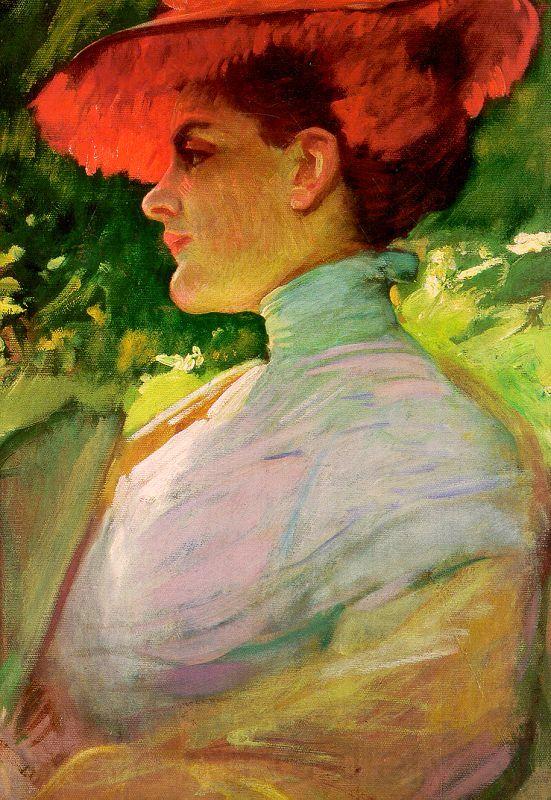 Frank Duveneck Lady With a Red Hat